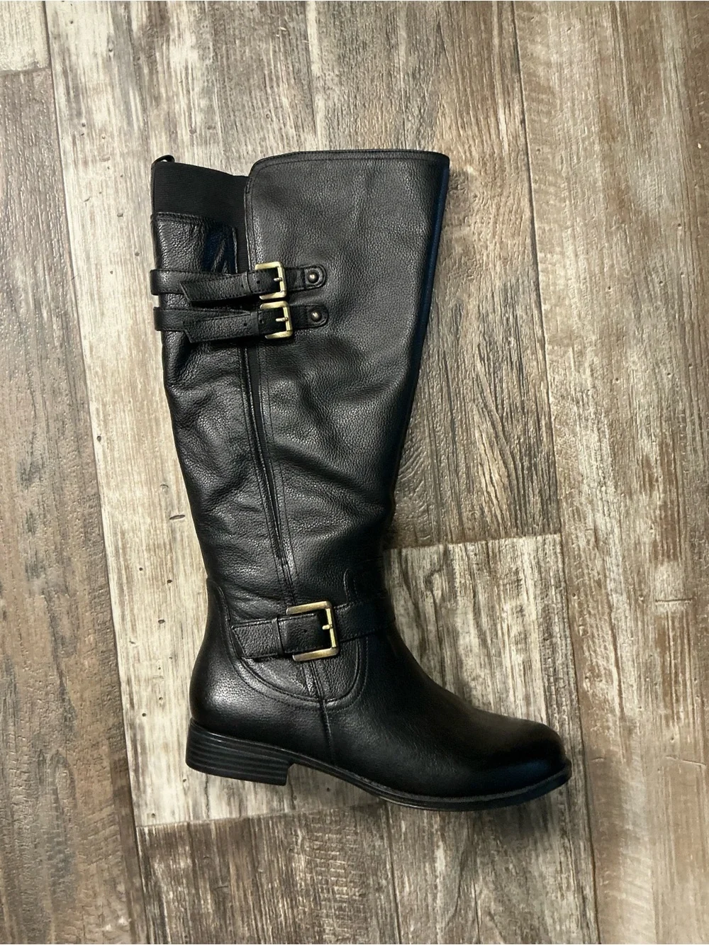 Naturalizer Black Leather Knee High Buckle Boot Size 8.5W Wide Calf